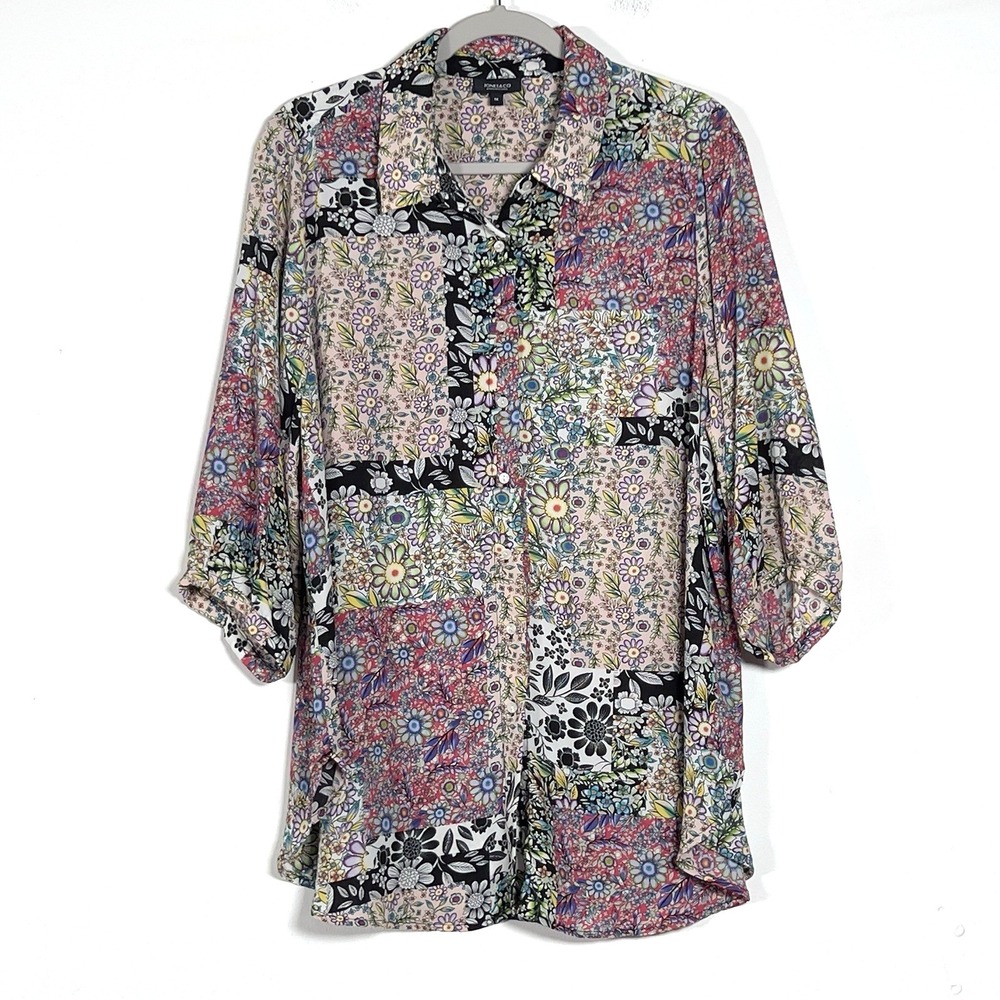 Jones New York Button Up Blouse Top Women Sz 1X Floral 3/4 Sleeve